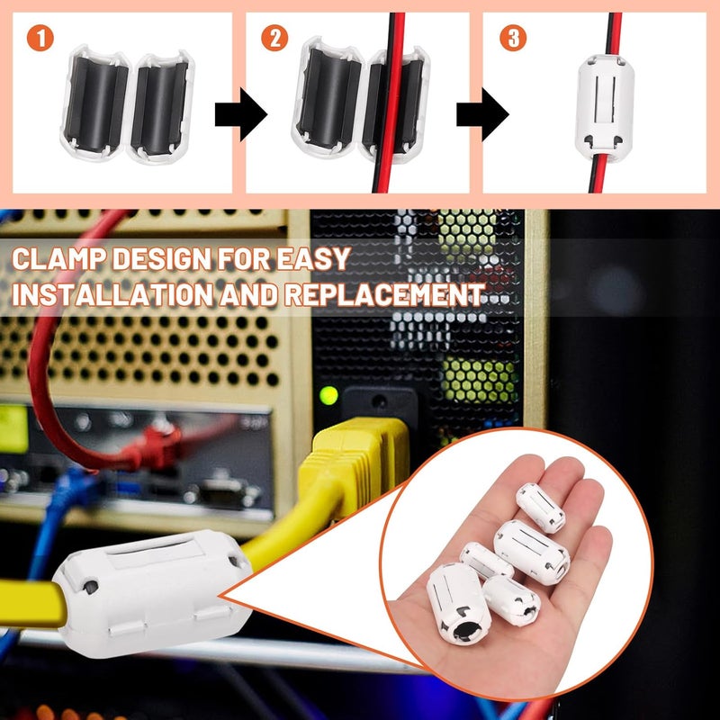 Tanstic 28Pcs White Clip-on Ferrite Ring Core RFI EMI Noise Suppressor Cable Clip for 3.5mm 5mm 7mm 9mm 13mm Diameter Cable - Image 5
